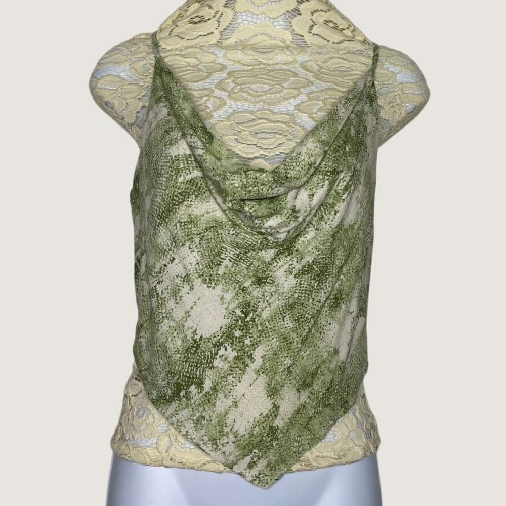 Style Rack Handkerchief Top Womens Medium Green Snakeskin Cowl Neck Tie Back